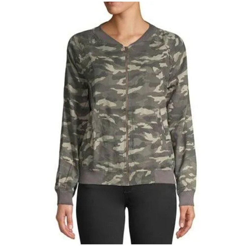 Beachlunchlounge Dasha Camo Bomber Jacket XL Full Zip Viscose V-neck Casual NEW